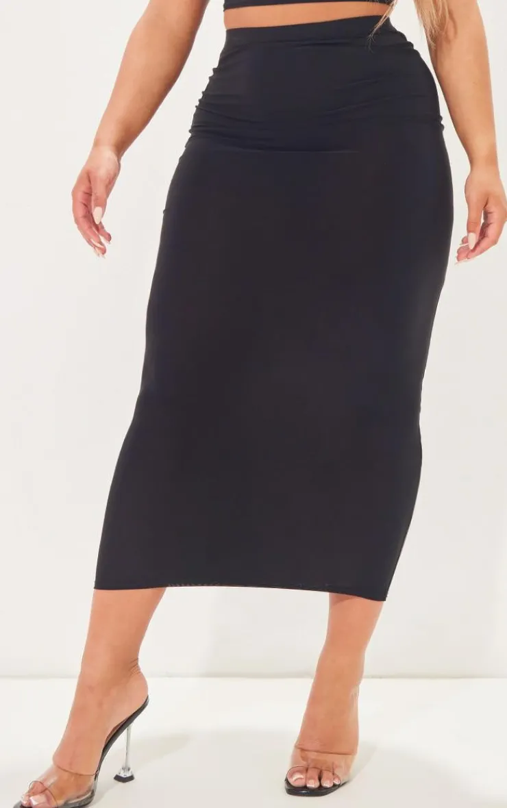 Best PrettyLittleThing Shape Slinky High Waist Midaxi Skirt Black