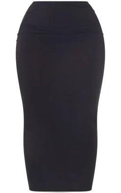 Best PrettyLittleThing Shape Slinky High Waist Midaxi Skirt Black