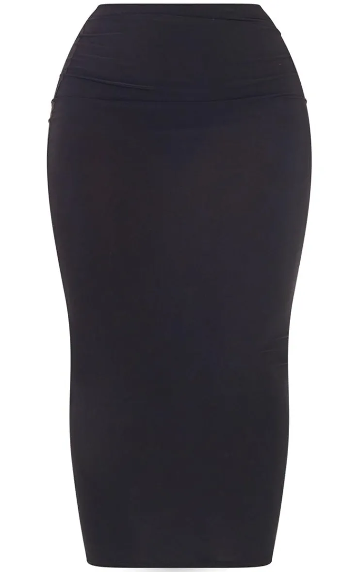 Best PrettyLittleThing Shape Slinky High Waist Midaxi Skirt Black