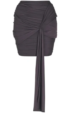 Clearance PrettyLittleThing Shape Slinky Knoted Detail Ruched Mini Skirt Black