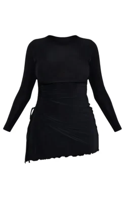 Shape Slinky Long Sleeve Ruched Side Frill Hem Bodycon Dress-PrettyLittleThing Best
