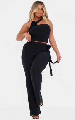 Best PrettyLittleThing Shape Slinky Rose Bandeau Top Black