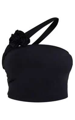 Best PrettyLittleThing Shape Slinky Rose Bandeau Top Black