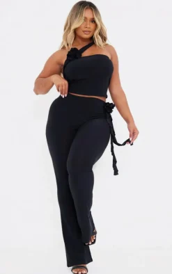 New PrettyLittleThing Shape Slinky Rose High Waist Flare Pants Black