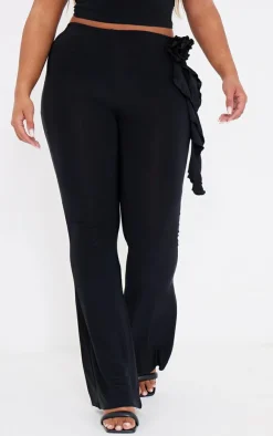 New PrettyLittleThing Shape Slinky Rose High Waist Flare Pants Black