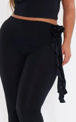 New PrettyLittleThing Shape Slinky Rose High Waist Flare Pants Black