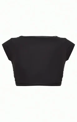 Discount PrettyLittleThing Shape Slinky Ruched Side T Shirt Black