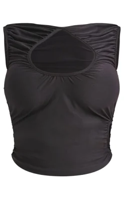 PrettyLittleThing Shape Slinky Ruched Cut Out Longline Top Black