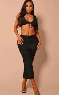 PrettyLittleThing Shape Slinky Ruched Side Midaxi Skirt Black