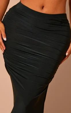PrettyLittleThing Shape Slinky Ruched Side Midaxi Skirt Black