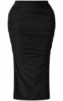 PrettyLittleThing Shape Slinky Ruched Side Midaxi Skirt Black
