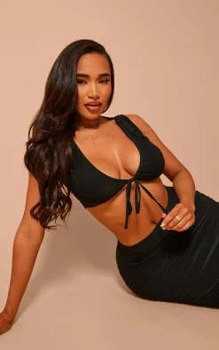 PrettyLittleThing Sleeveless Tops*Shape Slinky Sleeveless Tie Front Top