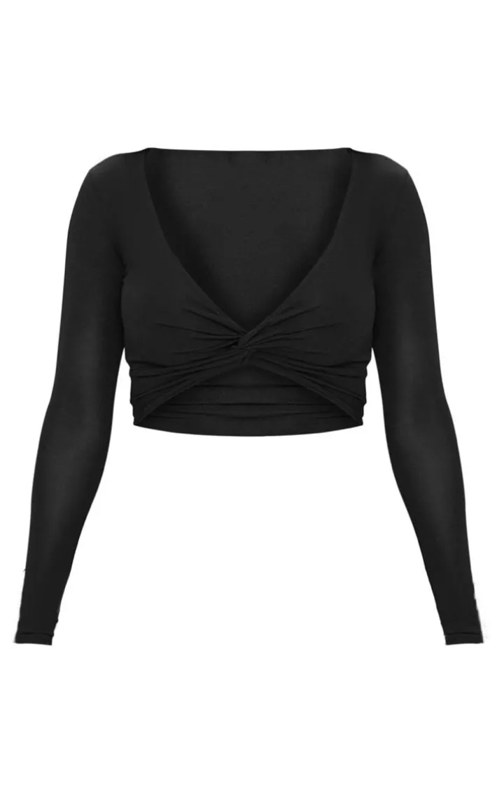 Shape Black Slinky Twist Front Crop Top