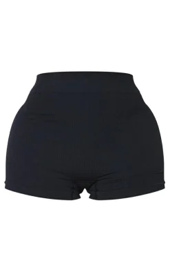 Discount PrettyLittleThing Shape Snatched Rib Shorts Black