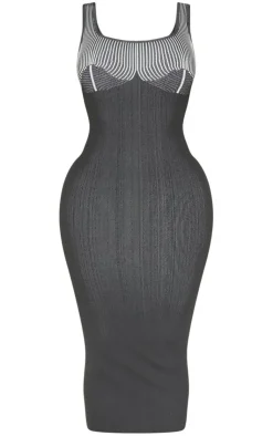 Shape Snatched Rib Contrast Midi Dress-PrettyLittleThing