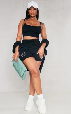 PrettyLittleThing Shape Snatched Ribbed Strappy Crop Top Black