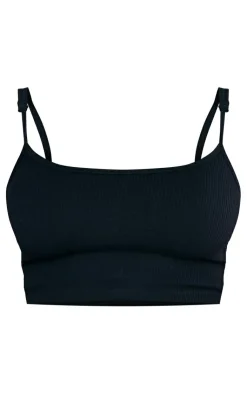 PrettyLittleThing Shape Snatched Ribbed Strappy Crop Top Black