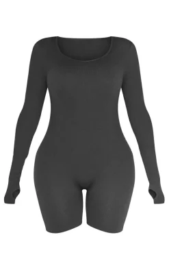 PrettyLittleThing Unitards*Shape Snatched Ribbed Long Sleeve Unitard