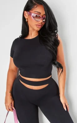 Clearance PrettyLittleThing Shape Soft Seamless Cut Out Flare Pants Black