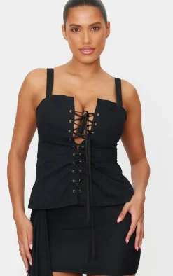 Outlet PrettyLittleThing Shape Square Neck Long Line Cargo Corset Top Black