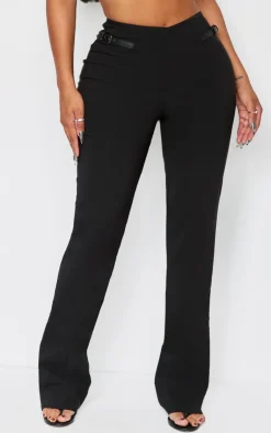 Outlet PrettyLittleThing Shape Stretch Buckle Straight Leg Pants Black