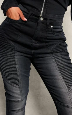 Clearance PrettyLittleThing Shape Stretch Denim Seam Biker Skinny Jeans Black