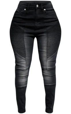Clearance PrettyLittleThing Shape Stretch Denim Seam Biker Skinny Jeans Black