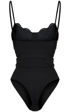 Shape Black Stretch Woven Lace Cup Bodysuit