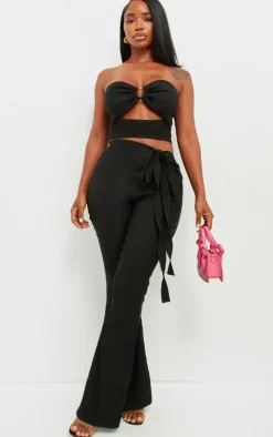 Online PrettyLittleThing Shape Stretch Woven Ring Front Bandeau Top Black