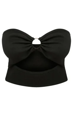 Online PrettyLittleThing Shape Stretch Woven Ring Front Bandeau Top Black