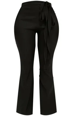 Clearance PrettyLittleThing Shape Stretch Woven Ring Detail Flare Pants Black
