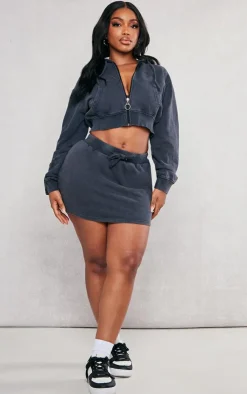 PrettyLittleThing Shape Sweat Drawstring Mini Skirt Black