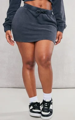 PrettyLittleThing Shape Sweat Drawstring Mini Skirt Black