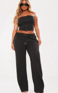 New PrettyLittleThing Shape Sweat Drawstring Waist Wide Leg Sweatpants Black
