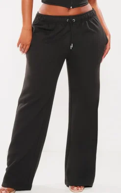 New PrettyLittleThing Shape Sweat Drawstring Waist Wide Leg Sweatpants Black
