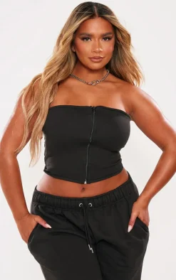 PrettyLittleThing Black Sweatsuits*Shape Sweat Seam Detail Bandeau Corset