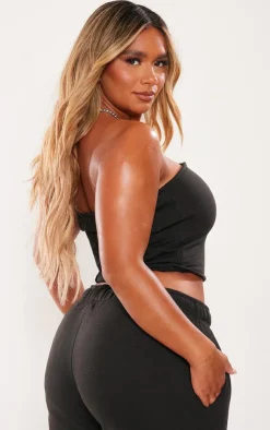 PrettyLittleThing Black Sweatsuits*Shape Sweat Seam Detail Bandeau Corset