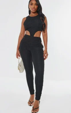 New PrettyLittleThing Shape Textured Cut Out Sleeveless Bodysuit Black