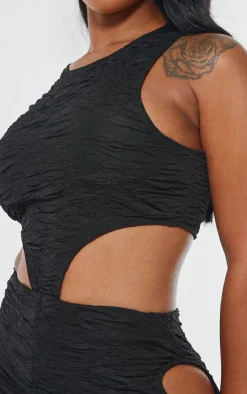 New PrettyLittleThing Shape Textured Cut Out Sleeveless Bodysuit Black