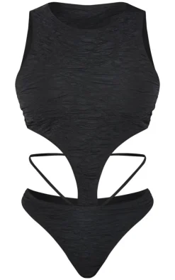 New PrettyLittleThing Shape Textured Cut Out Sleeveless Bodysuit Black