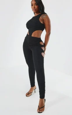 Best PrettyLittleThing Shape Textured Cut Out Leggings Black