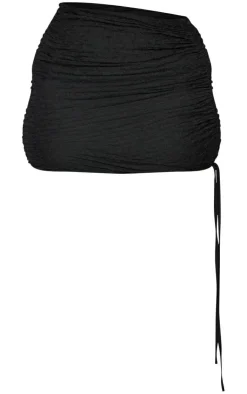 Hot PrettyLittleThing Shape Textured Ruched Side Bodycon Skirt Black