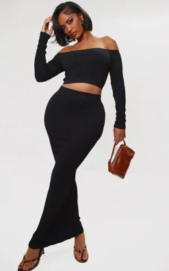 Discount PrettyLittleThing Shape Textured Seamless Maxi Skirt Black