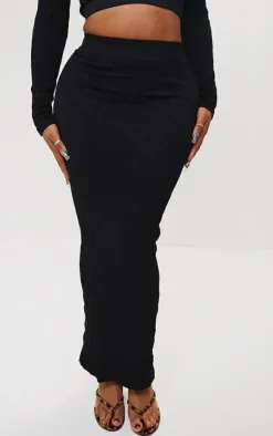 Discount PrettyLittleThing Shape Textured Seamless Maxi Skirt Black