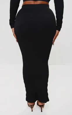 Discount PrettyLittleThing Shape Textured Seamless Maxi Skirt Black