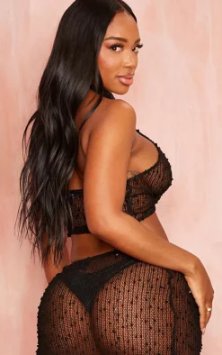 Sale PrettyLittleThing Shape Textured Sequin Halterneck Bandeau Black