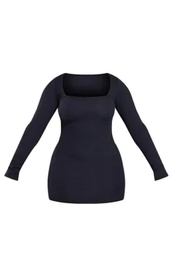 Shape Textured Square Neck Long Sleeve Bodycon Dress-PrettyLittleThing Outlet