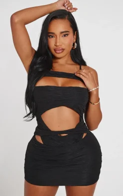 Discount PrettyLittleThing Shape Textured Strappy High Rise Bodysuit Black