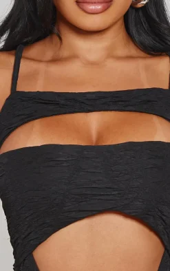 Discount PrettyLittleThing Shape Textured Strappy High Rise Bodysuit Black