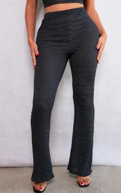 Sale PrettyLittleThing Shape Textured Wide Leg Pants Black